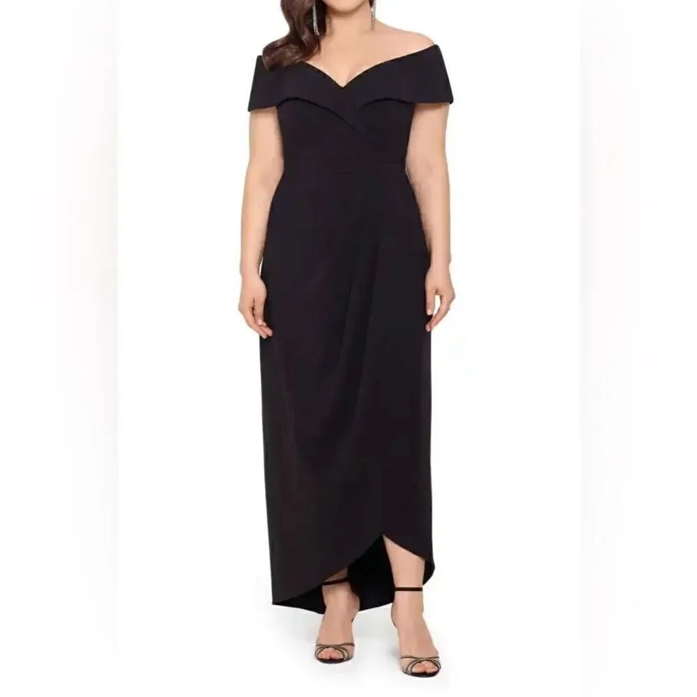 Xscape black off shoulder gown, size 22W NWT